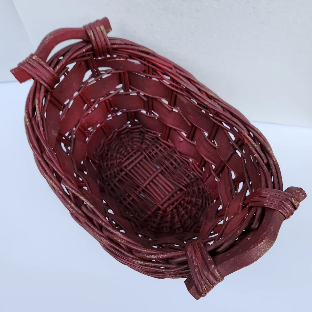 Pair of Burgundy and Gold Woven Baskets